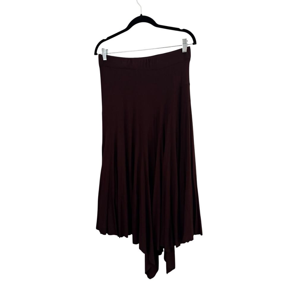 Three Dots Long Flowy Skirt Brown L Asymmetric Hem Lagenlook Boho Whimsy GOTH